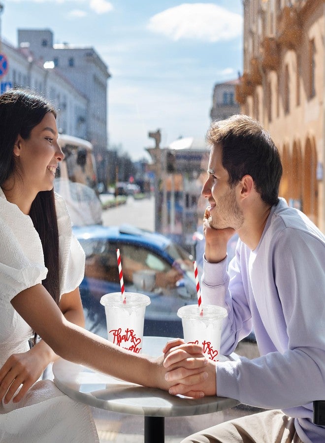 JarThenaAMCS 50Pcs That's Amore Romantic Disposable Cups with Lids Straws Drinking Cup 12oz Red Wedding Plastic Cups for Bachelorette Bridal Shower Party Supplies - Image 5